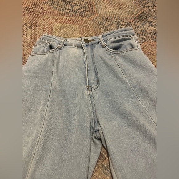 High waist wide leg flare denim jeans pants Raw Hem Valija light boho retro 90s - Picture 3 of 11